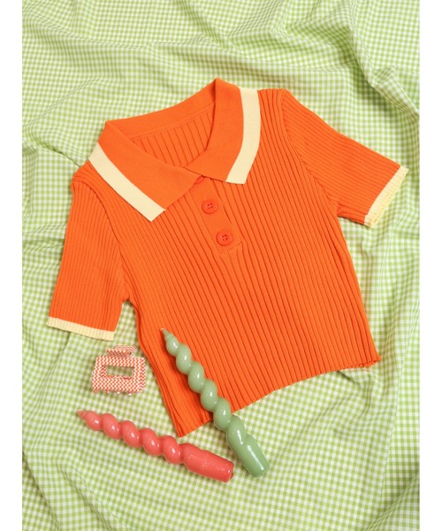 WC（ダブル シー）の「カラーショート半袖ポロシャツ（ニット/セーター・レディース・ホワイト/ブラック/パープル/オレンジ・FREE）」の4枚目の写真