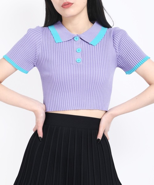 WC（ダブル シー）の「カラーショート半袖ポロシャツ（ニット/セーター・レディース・ホワイト/ブラック/パープル/オレンジ・FREE）」の5枚目の写真