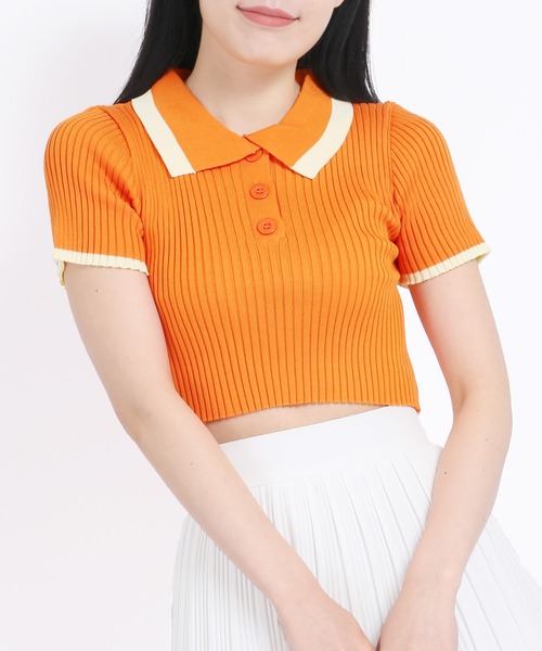WC（ダブル シー）の「カラーショート半袖ポロシャツ（ニット/セーター・レディース・ホワイト/ブラック/パープル/オレンジ・FREE）」の6枚目の写真