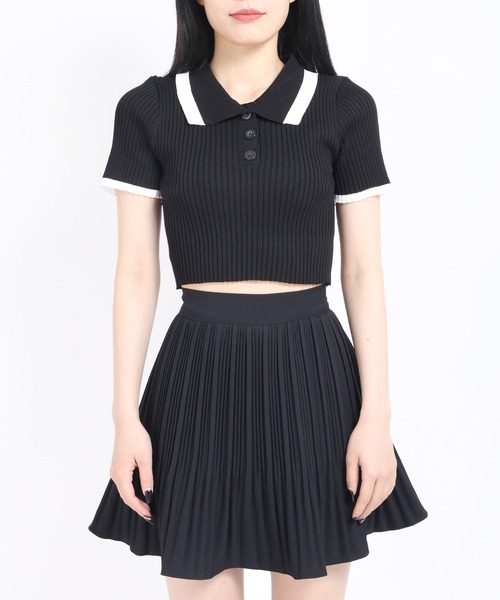 WC（ダブル シー）の「カラーショート半袖ポロシャツ（ニット/セーター・レディース・ホワイト/ブラック/パープル/オレンジ・FREE）」の9枚目の写真