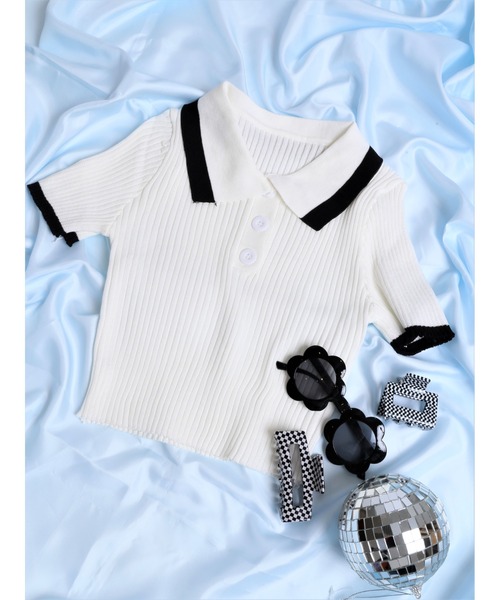 WC（ダブル シー）の「カラーショート半袖ポロシャツ（ニット/セーター・レディース・ホワイト/ブラック/パープル/オレンジ・FREE）」の12枚目の写真