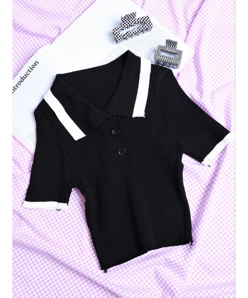 WC（ダブル シー）の「カラーショート半袖ポロシャツ（ニット/セーター・レディース・ホワイト/ブラック/パープル/オレンジ・FREE）」の13枚目の写真