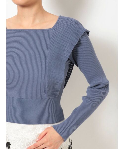 MERCURYDUO（マーキュリーデュオ）の「ロングスリーブ2WAYラッフルコンパクトリブニット（ニット/セーター・レディース・アイボリー/ブラック/ブルー/ラベンダー/ブラウン・FREE）」の10枚目の写真