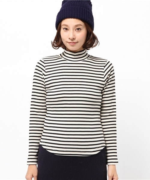 Khaju（カージュ）の「Khaju:ボーダープチハイネック（Tシャツ/カットソー・レディース・ブラック/ワイン・ONE SIZE）」の3枚目の写真
