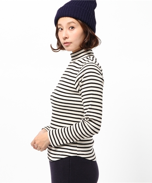 Khaju（カージュ）の「Khaju:ボーダープチハイネック（Tシャツ/カットソー・レディース・ブラック/ワイン・ONE SIZE）」の4枚目の写真