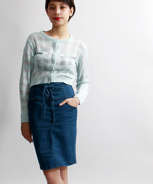 WEGO(ウィゴー)の「WEGO/レースアップペンシルスカート(デニムスカート・レディース・インディゴブルー/ライトインディゴブルー・FREE)」の2枚目の写真