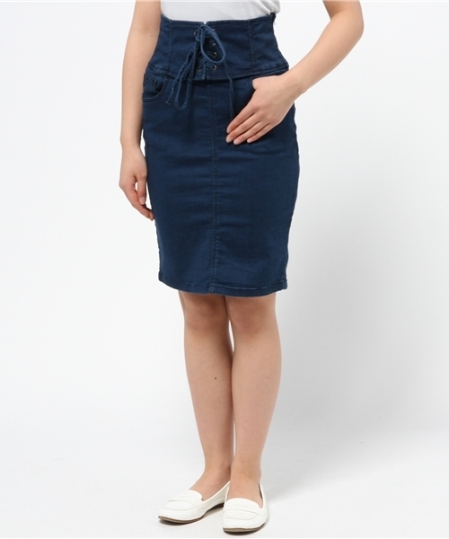 WEGO(ウィゴー)の「WEGO/レースアップペンシルスカート(デニムスカート・レディース・インディゴブルー/ライトインディゴブルー・FREE)」の6枚目の写真