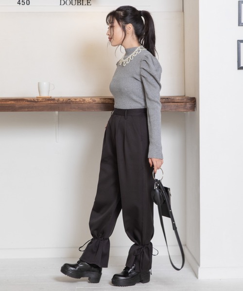 Mysa&Liina（ミーサリーナ）の「裾リボン2WAYパンツ（スラックス・レディース・カーキ/ブラック/ベージュ/ダークオレンジ・M）」の14枚目の写真