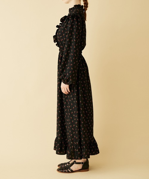 MADEMOISELLE ROPE'（マドモアゼル ロペ）の「<春まで使える>ベルト付きフラワーシャツワンピース（ワンピース・レディース・ブラック/グリーン・38）」の12枚目の写真