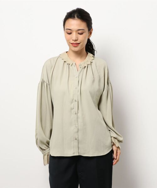 Te chichi（テチチ）の「刺繍衿ギャザーブラウス（シャツ/ブラウス・レディース・ブラック/オフホワイト/カーキ・ﾌﾘ-）」の7枚目の写真