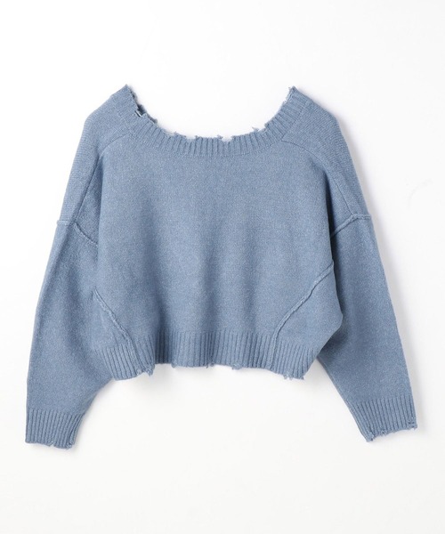 179/WG（イチナナキュウダブルジー）の「Vネックダメージニット（Tシャツ/カットソー・レディース・オフホワイト/ブラック/サックスブルー・FREE）」の4枚目の写真