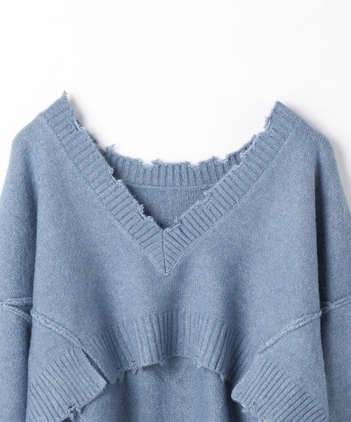 179/WG（イチナナキュウダブルジー）の「Vネックダメージニット（Tシャツ/カットソー・レディース・オフホワイト/ブラック/サックスブルー・FREE）」の7枚目の写真