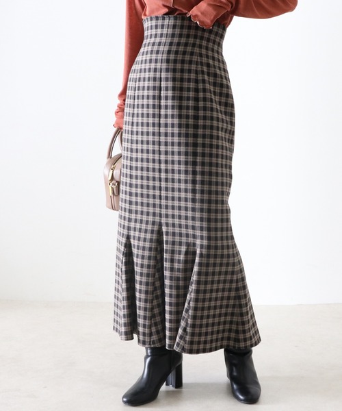 Cheek（チーク）の「【日本製】チェックマーメイドスカート（スカート・レディース・グレイッシュベージュ/キャメル・MEDIUM/SMALL）」の10枚目の写真