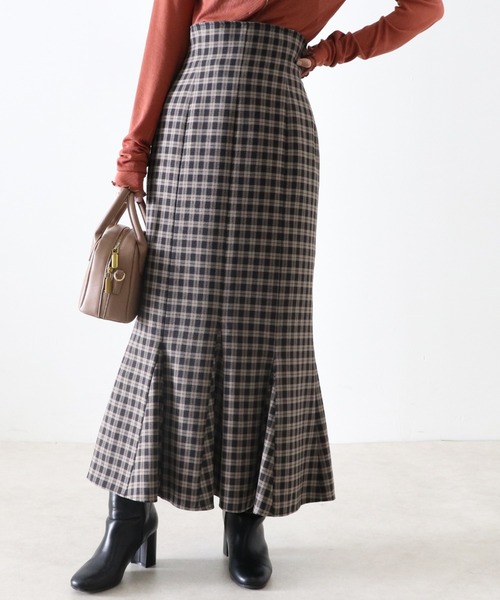 Cheek（チーク）の「【日本製】チェックマーメイドスカート（スカート・レディース・グレイッシュベージュ/キャメル・MEDIUM/SMALL）」の6枚目の写真