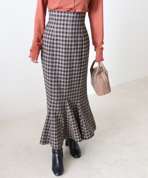 Cheek（チーク）の「【日本製】チェックマーメイドスカート（スカート・レディース・グレイッシュベージュ/キャメル・MEDIUM/SMALL）」の19枚目の写真