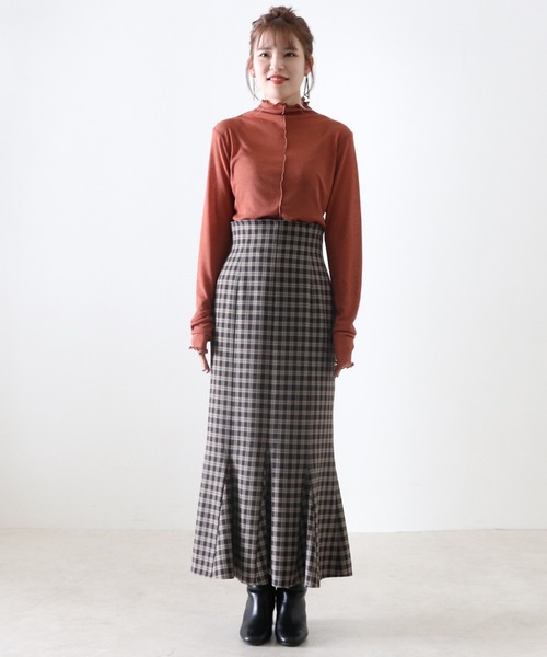 Cheek（チーク）の「【日本製】チェックマーメイドスカート（スカート・レディース・グレイッシュベージュ/キャメル・MEDIUM/SMALL）」の16枚目の写真