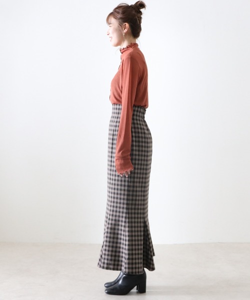 Cheek（チーク）の「【日本製】チェックマーメイドスカート（スカート・レディース・グレイッシュベージュ/キャメル・MEDIUM/SMALL）」の5枚目の写真