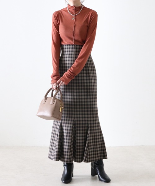 Cheek（チーク）の「【日本製】チェックマーメイドスカート（スカート・レディース・グレイッシュベージュ/キャメル・MEDIUM/SMALL）」の17枚目の写真
