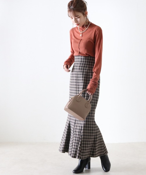 Cheek（チーク）の「【日本製】チェックマーメイドスカート（スカート・レディース・グレイッシュベージュ/キャメル・MEDIUM/SMALL）」の13枚目の写真