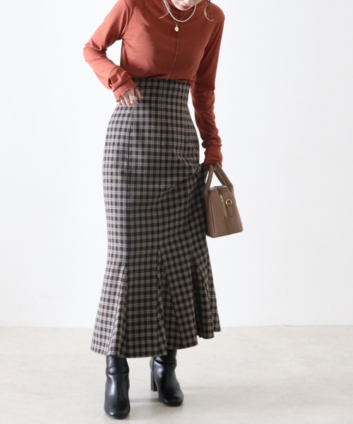 Cheek（チーク）の「【日本製】チェックマーメイドスカート（スカート・レディース・グレイッシュベージュ/キャメル・MEDIUM/SMALL）」の8枚目の写真