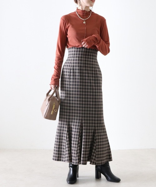Cheek（チーク）の「【日本製】チェックマーメイドスカート（スカート・レディース・グレイッシュベージュ/キャメル・MEDIUM/SMALL）」の15枚目の写真