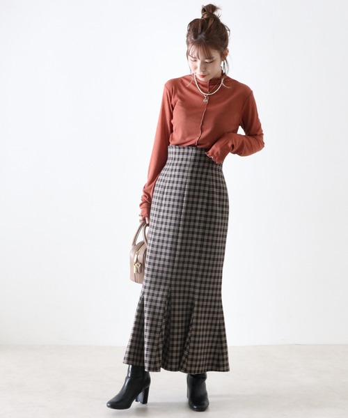 Cheek（チーク）の「【日本製】チェックマーメイドスカート（スカート・レディース・グレイッシュベージュ/キャメル・MEDIUM/SMALL）」の4枚目の写真