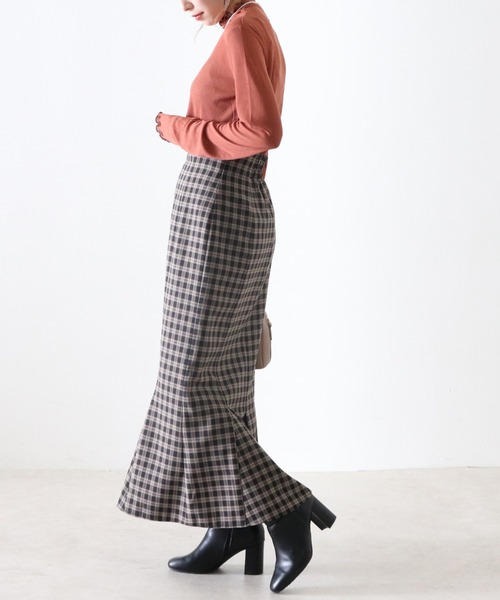 Cheek（チーク）の「【日本製】チェックマーメイドスカート（スカート・レディース・グレイッシュベージュ/キャメル・MEDIUM/SMALL）」の11枚目の写真