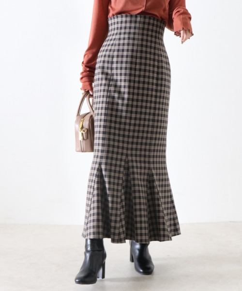 Cheek（チーク）の「【日本製】チェックマーメイドスカート（スカート・レディース・グレイッシュベージュ/キャメル・MEDIUM/SMALL）」の20枚目の写真