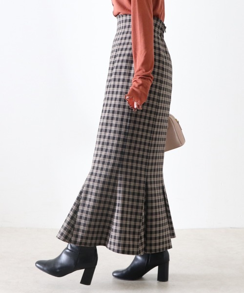 Cheek（チーク）の「【日本製】チェックマーメイドスカート（スカート・レディース・グレイッシュベージュ/キャメル・MEDIUM/SMALL）」の9枚目の写真