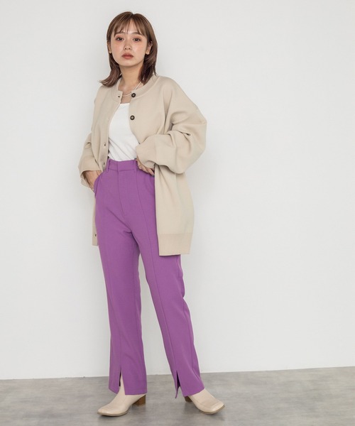 w closet（ダブルクローゼット）の「セミフレアスリットパンツ（スラックス・レディース・ブラック/グリーン/ラベンダー/ダークオレンジ/モスグリーン/モカ/ライム/ダークグリーン/サックスブルー・S/M）」の10枚目の写真