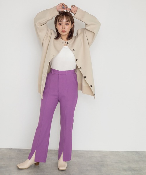 w closet（ダブルクローゼット）の「セミフレアスリットパンツ（スラックス・レディース・ブラック/グリーン/ラベンダー/ダークオレンジ/モスグリーン/モカ/ライム/ダークグリーン/サックスブルー・S/M）」の17枚目の写真