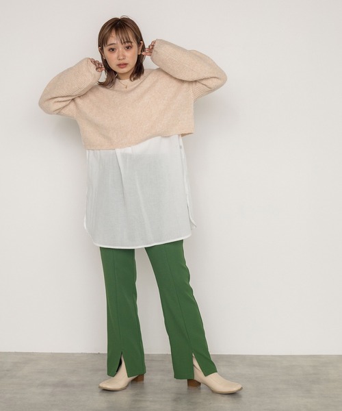 w closet（ダブルクローゼット）の「セミフレアスリットパンツ（スラックス・レディース・ブラック/グリーン/ラベンダー/ダークオレンジ/モスグリーン/モカ/ライム/ダークグリーン/サックスブルー・S/M）」の18枚目の写真