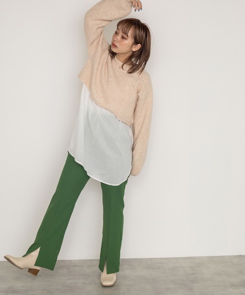 w closet（ダブルクローゼット）の「セミフレアスリットパンツ（スラックス・レディース・ブラック/グリーン/ラベンダー/ダークオレンジ/モスグリーン/モカ/ライム/ダークグリーン/サックスブルー・S/M）」の21枚目の写真