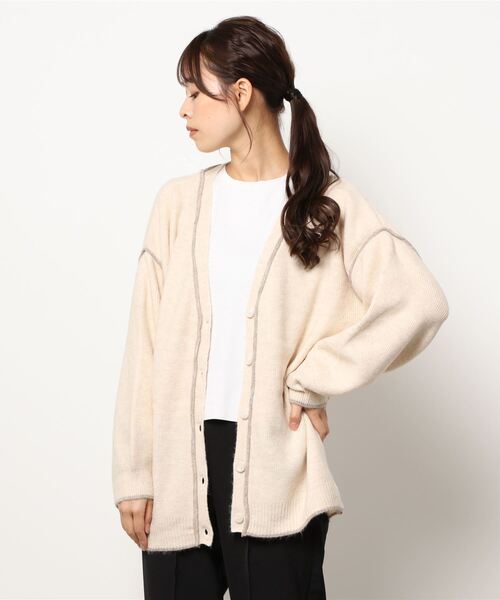 KOBE LETTUCE（コウベレタス）の「配色ルーズニットカーディガン（カーディガン/ボレロ・レディース・アイボリー/グレイッシュベージュ/ブラック・FREE）」の6枚目の写真