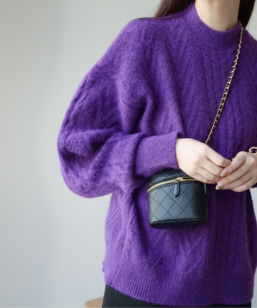 ibeul_(イベール)の「アラン柄モヘアタッチミックスニット(ニット/セーター・レディース・パープル/カーキ/アイボリー・FREE)」の2枚目の写真