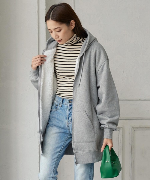 KOBE LETTUCE(コウベレタス)の「裏ボアジップアップビッグパーカー(パーカー・レディース・ブラック/グレー・FREE)」の1枚目の写真