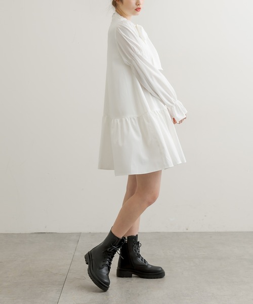 OLIVE des OLIVE（オリーブデオリーブ）の「ボウタイチュニックワンピ（ワンピース・レディース・ベージュ/オフホワイト/ワンウォッシュ・FREE）」の5枚目の写真