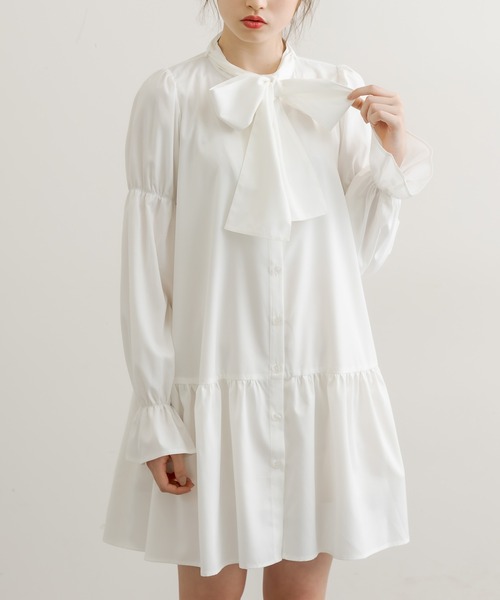 OLIVE des OLIVE（オリーブデオリーブ）の「ボウタイチュニックワンピ（ワンピース・レディース・ベージュ/オフホワイト/ワンウォッシュ・FREE）」の7枚目の写真