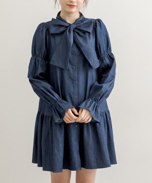 OLIVE des OLIVE（オリーブデオリーブ）の「ボウタイチュニックワンピ（ワンピース・レディース・ベージュ/オフホワイト/ワンウォッシュ・FREE）」の14枚目の写真