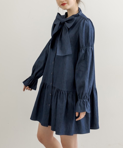 OLIVE des OLIVE（オリーブデオリーブ）の「ボウタイチュニックワンピ（ワンピース・レディース・ベージュ/オフホワイト/ワンウォッシュ・FREE）」の15枚目の写真