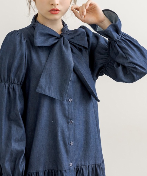 OLIVE des OLIVE（オリーブデオリーブ）の「ボウタイチュニックワンピ（ワンピース・レディース・ベージュ/オフホワイト/ワンウォッシュ・FREE）」の17枚目の写真