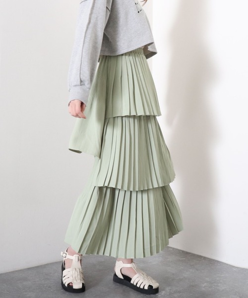 archives(アルシーヴ)の「【大人気アイテム/お気に入り登録2万件以上!】プリーツティアードスカート/(スカート・レディース・アイボリー/ブラック/ミント/オレンジ/グリーン系その他/パープル/シルバーグレー/モカ/グリーン/ピンクベージュ・MEDIUM)」の6枚目の写真