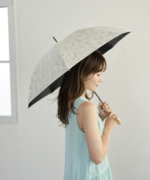 SESTO（セスト）の「アンティーク花柄 バンブーハンドル日傘/晴雨兼用/ab（長傘・レディース・サックスブルー/ライトグレー/クリーム・ONE SIZE）」の2枚目の写真