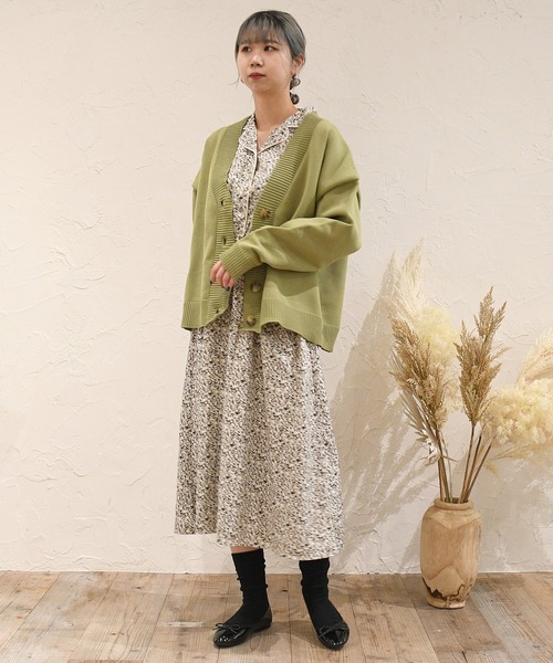 sango（sango）の「デシン小花柄プリントパイピング開襟ワンピース（ワンピース・レディース・ベージュ/グリーン/ブラック・FREE）」の14枚目の写真