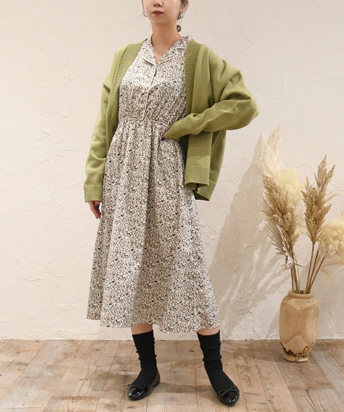 sango（sango）の「デシン小花柄プリントパイピング開襟ワンピース（ワンピース・レディース・ベージュ/グリーン/ブラック・FREE）」の18枚目の写真