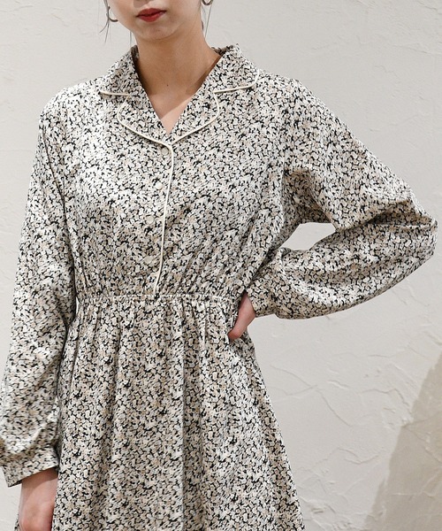 sango（sango）の「デシン小花柄プリントパイピング開襟ワンピース（ワンピース・レディース・ベージュ/グリーン/ブラック・FREE）」の12枚目の写真