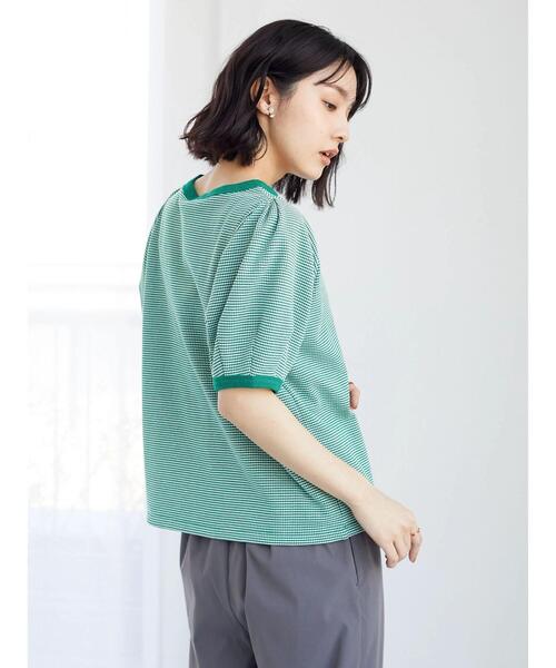 Green Parks(グリーンパークス)の「カットジャガード袖パフプルオーバー(Tシャツ/カットソー・レディース・ブラック/ブルー/グリーン・FREE)」の8枚目の写真