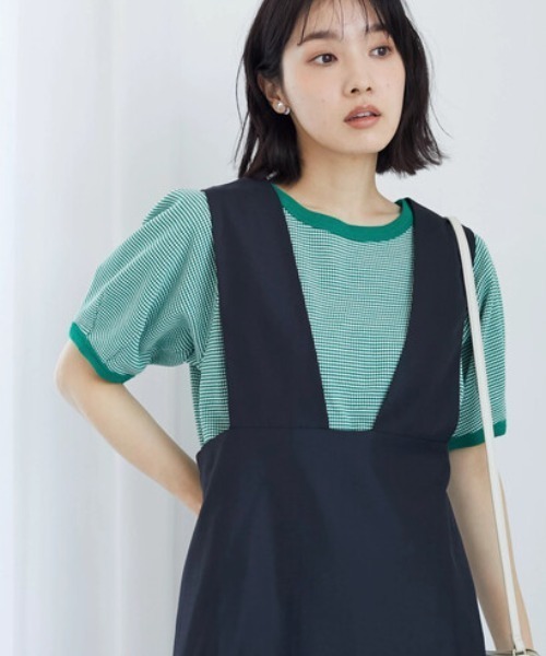 Green Parks(グリーンパークス)の「カットジャガード袖パフプルオーバー(Tシャツ/カットソー・レディース・ブラック/ブルー/グリーン・FREE)」の3枚目の写真