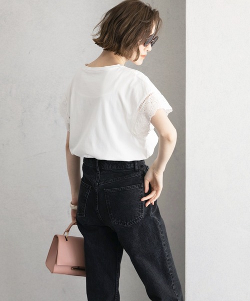 GeeRA(ジーラ)の「綿100%袖レースプルオーバー(Tシャツ/カットソー・レディース・ブラック/オフホワイト・LARGE/MEDIUM/X-LARGE)」の8枚目の写真