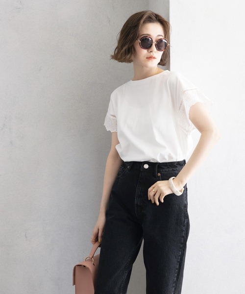 GeeRA(ジーラ)の「綿100%袖レースプルオーバー(Tシャツ/カットソー・レディース・ブラック/オフホワイト・LARGE/MEDIUM/X-LARGE)」の5枚目の写真